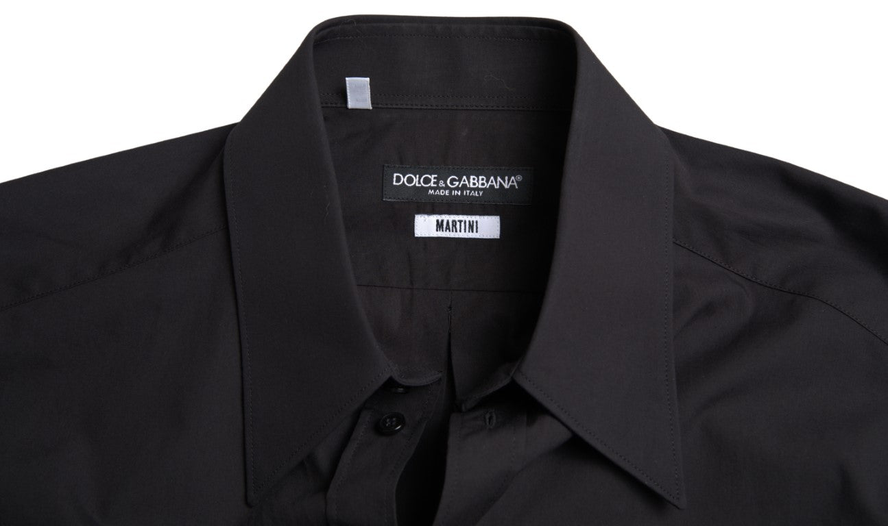 Dolce &amp; Gabbana Herren-MARTINI-Hemd aus schwarzer Baumwolle mit langen Ärmeln