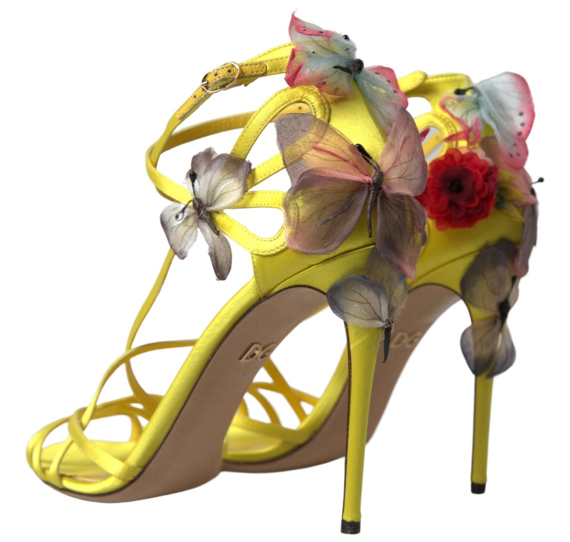 Gelbe Keira-Sandalen mit Schmetterlingsapplikationen von Dolce &amp; Gabbana