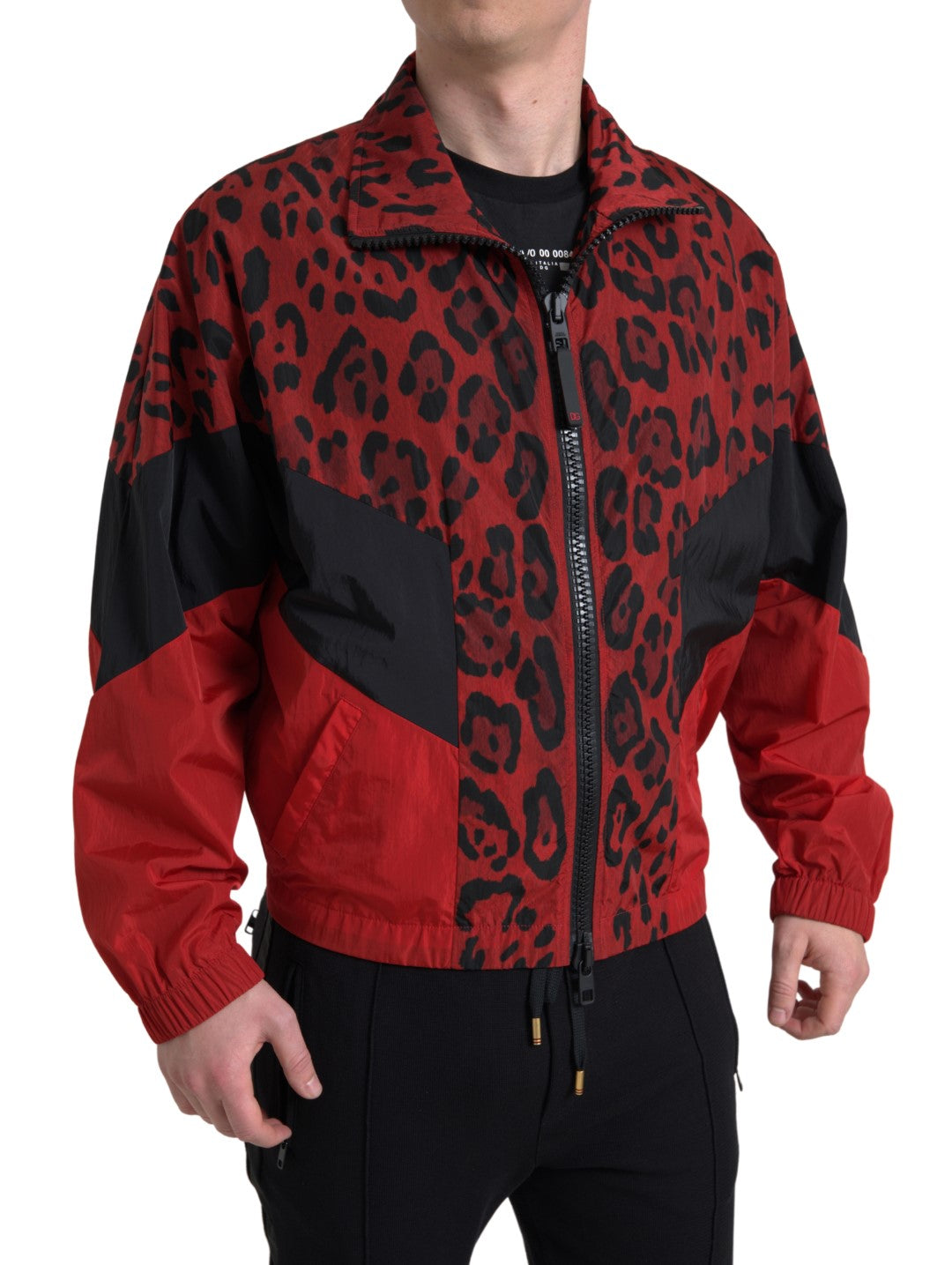 Dolce &amp; Gabbana Pull entièrement zippé en nylon léopard rouge