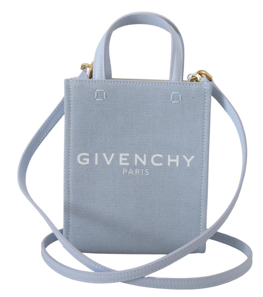 Mini sac à bandoulière vertical cloud en toile enduite bleue Givenchy