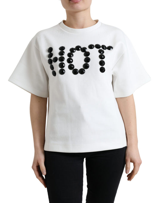 Dolce &amp; Gabbana T-shirt Coton Blanc Stretch Noir HOT Crystal