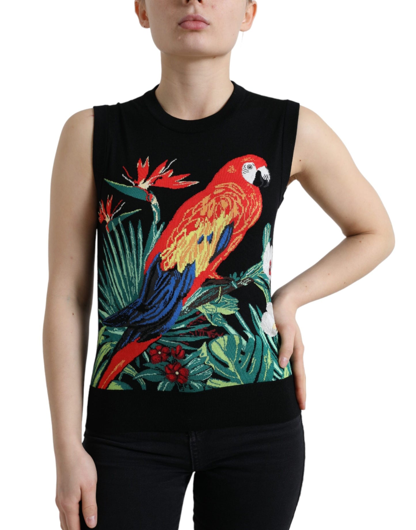 Dolce &amp; Gabbana T-shirt débardeur sans manches en laine noire Bird