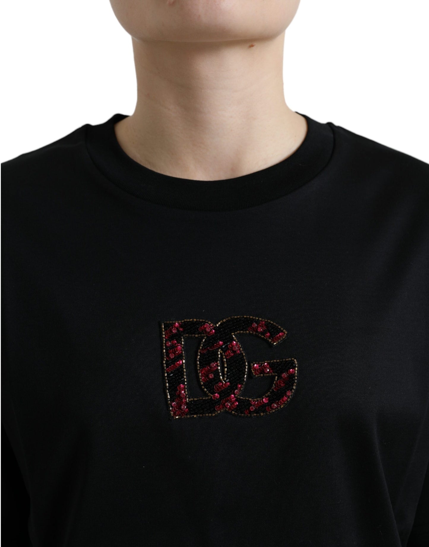 Dolce &amp; Gabbana T-shirt à col rond en coton noir DG Crystal