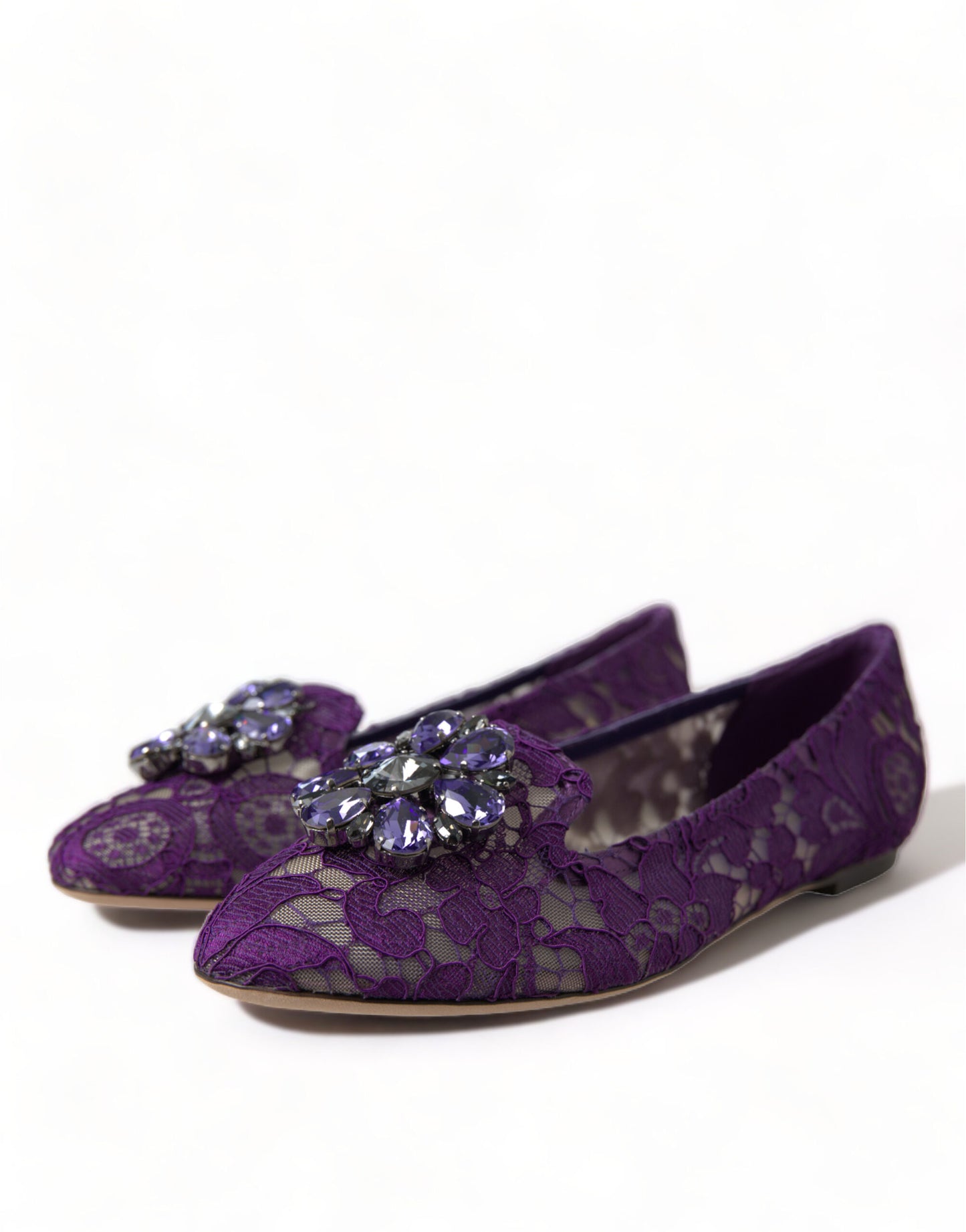 Dolce &amp; Gabbana Lila Vally Taormina Lace Crystals Flats Schuhe