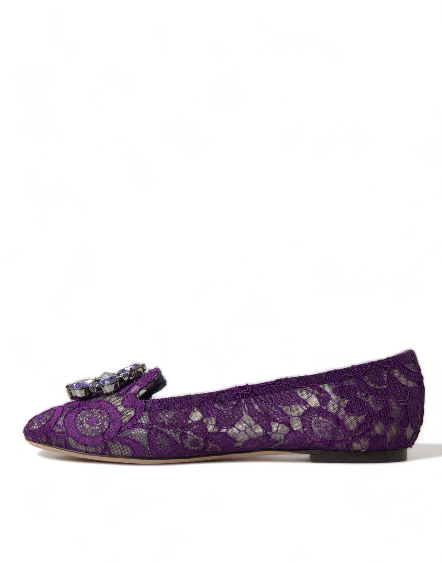 Dolce &amp; Gabbana Lila Vally Taormina Lace Crystals Flats Schuhe