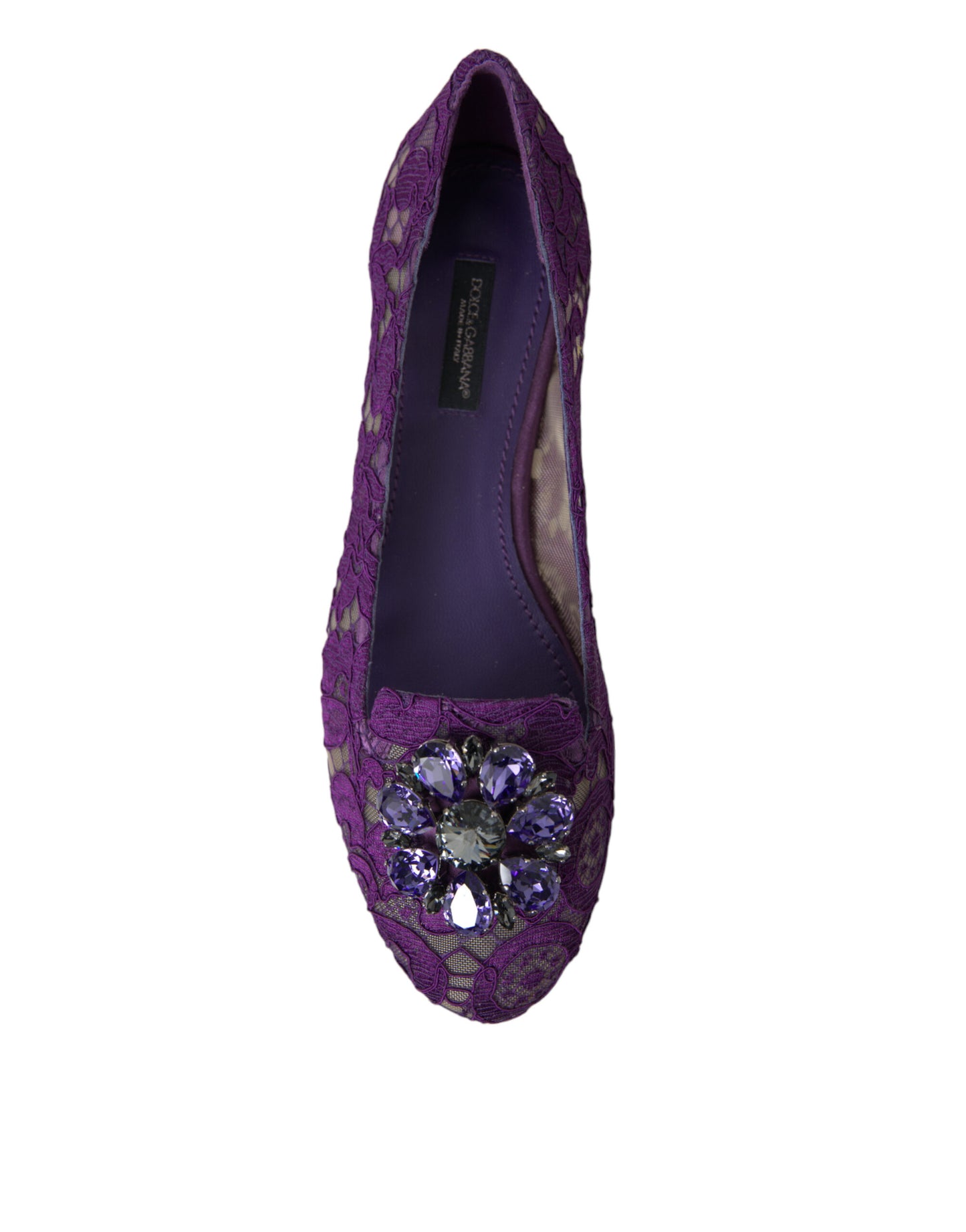 Dolce &amp; Gabbana Lila Vally Taormina Lace Crystals Flats Schuhe