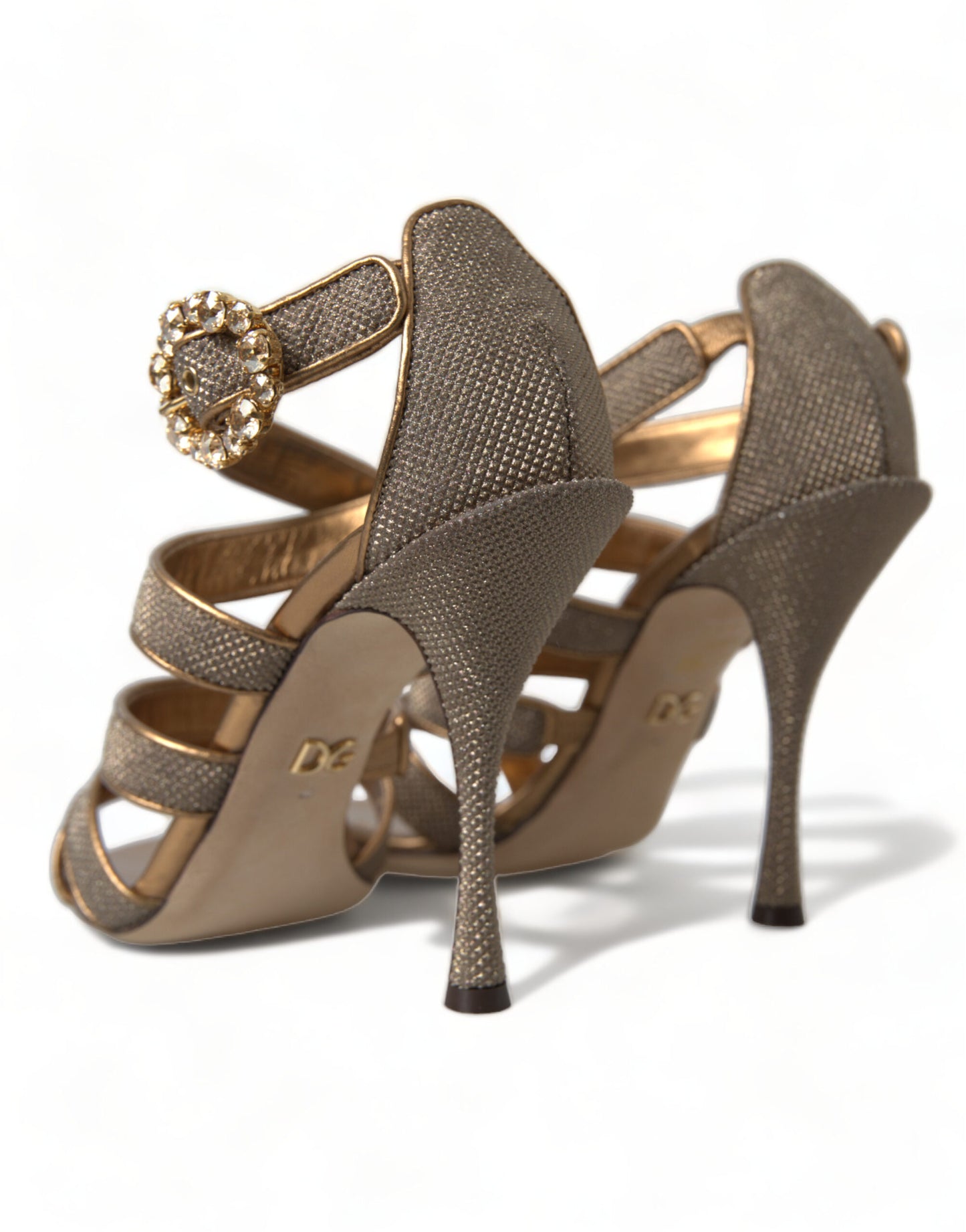 Dolce &amp; Gabbana Bronze Crystal Strap Talons Sandales Chaussures