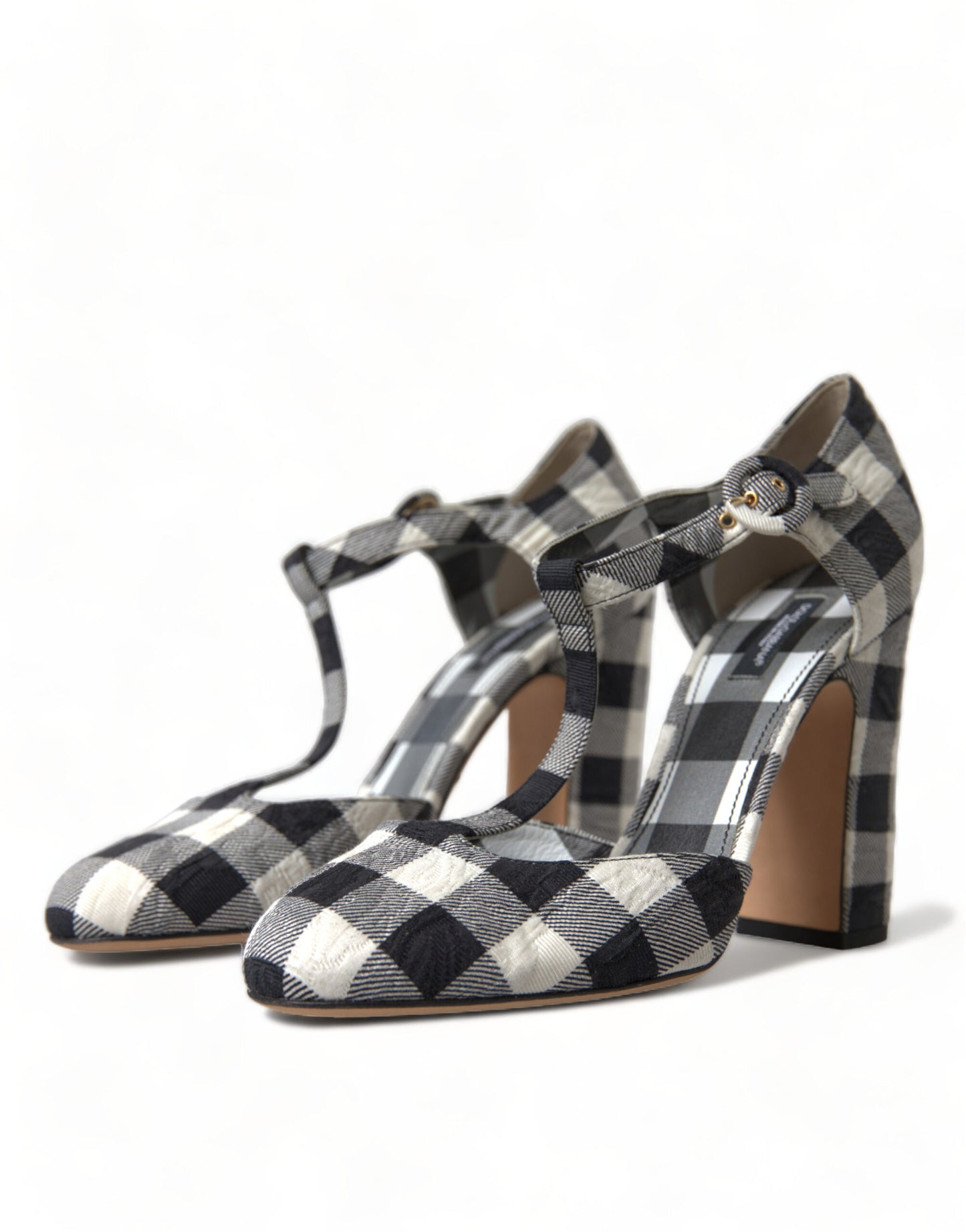 Dolce &amp; Gabbana Chaussures Mary Janes en brocart vichy blanc noir