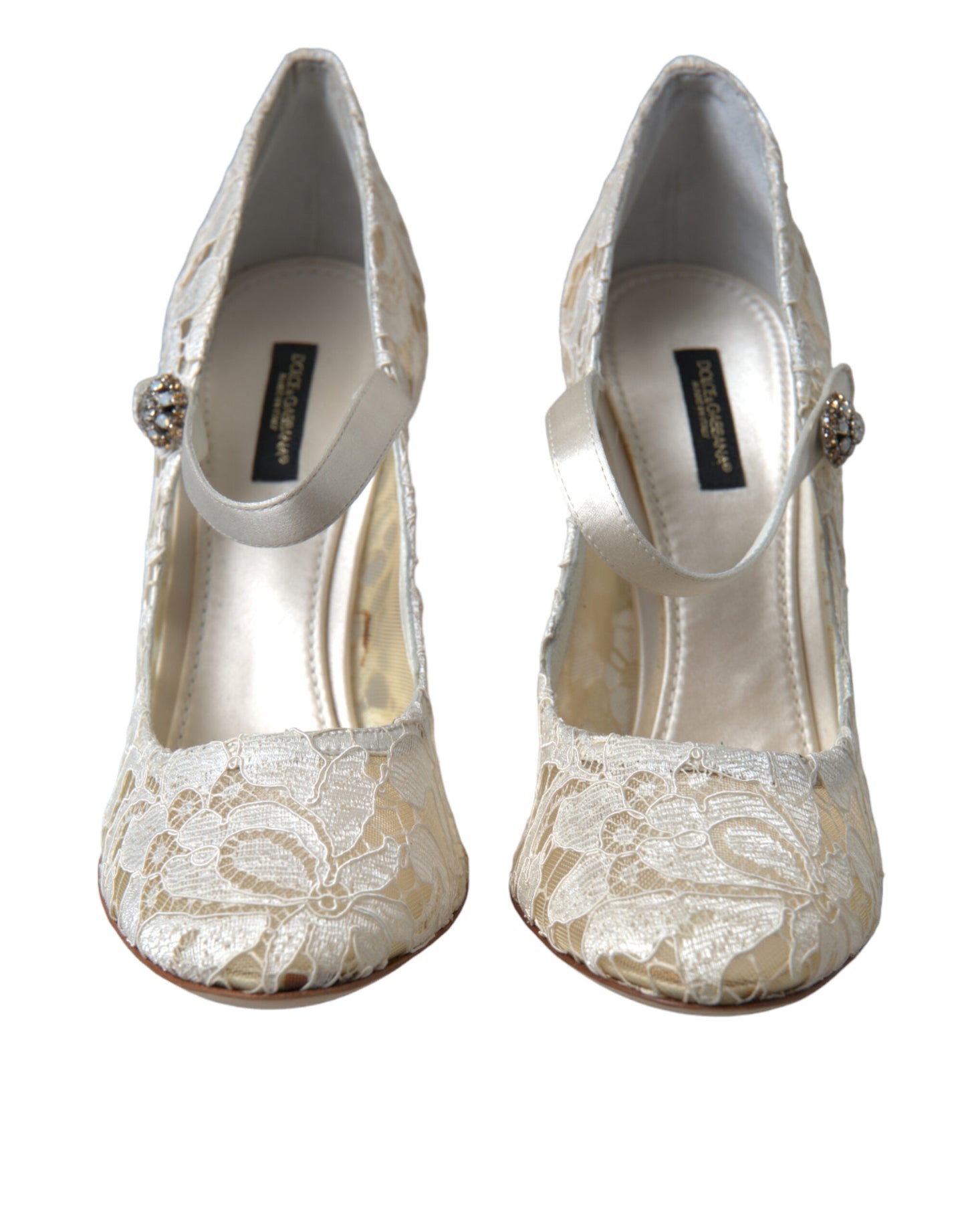 Dolce &amp; Gabbana Chaussures à talons en dentelle blanche et cristaux