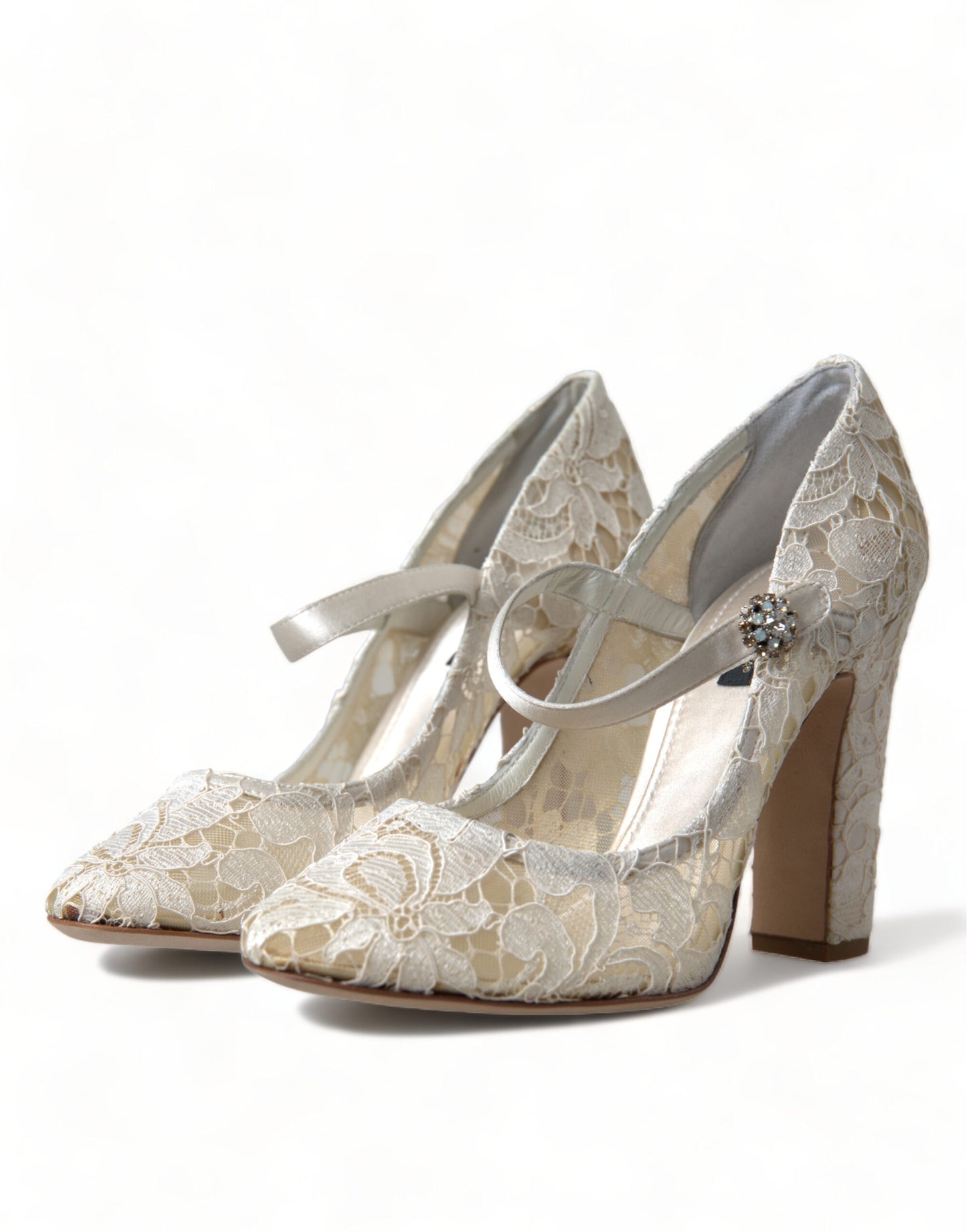 Dolce &amp; Gabbana Chaussures à talons en dentelle blanche et cristaux