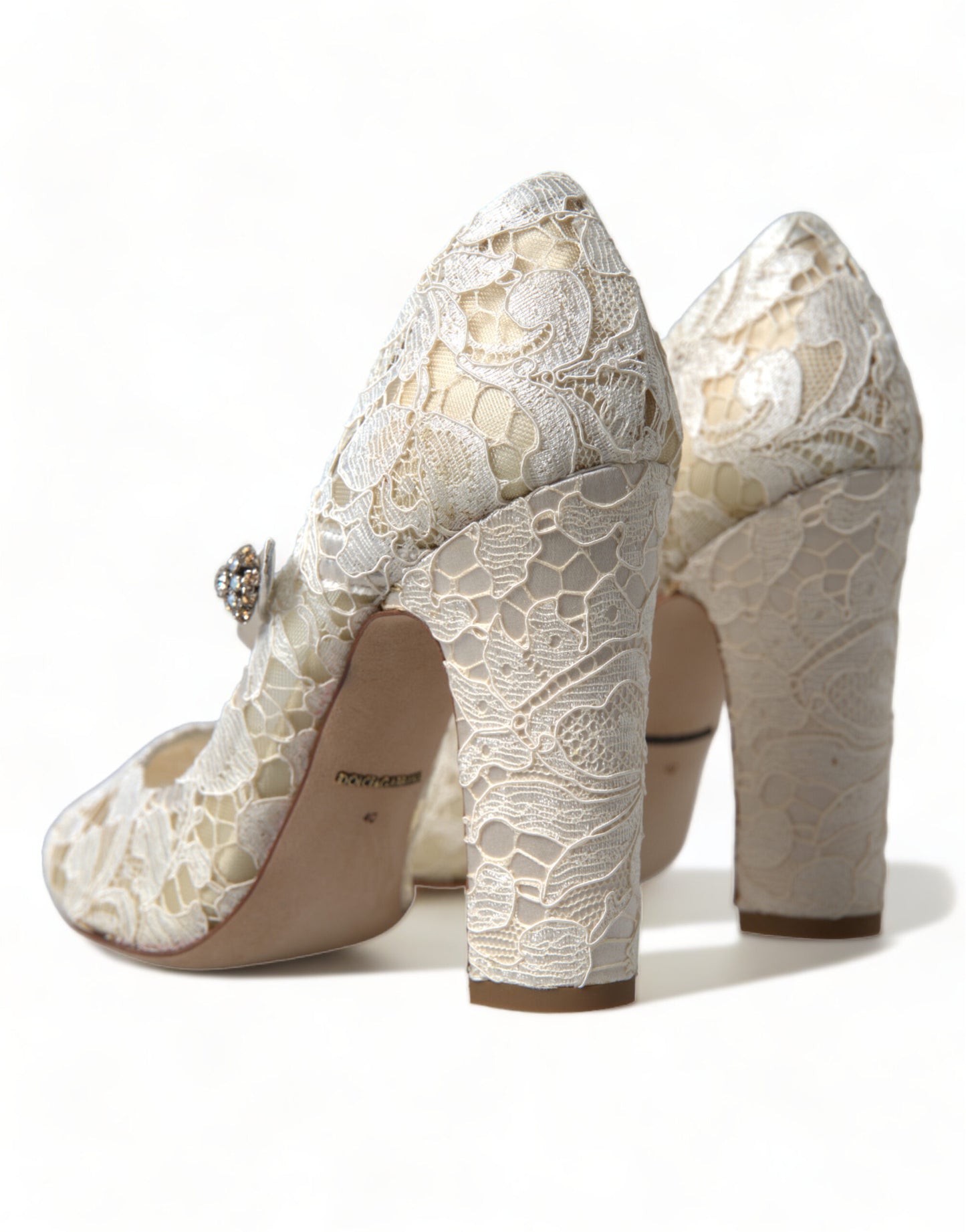 Dolce &amp; Gabbana Chaussures à talons en dentelle blanche et cristaux