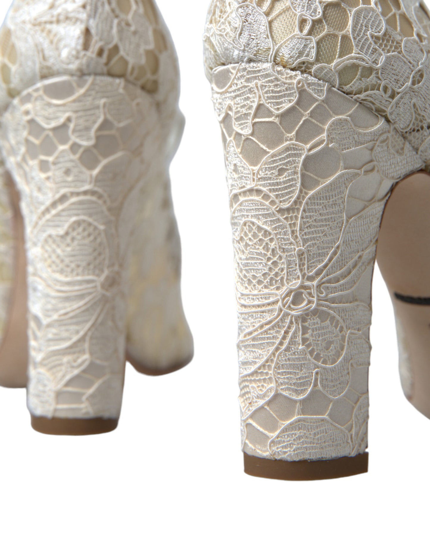 Dolce &amp; Gabbana Chaussures à talons en dentelle blanche et cristaux