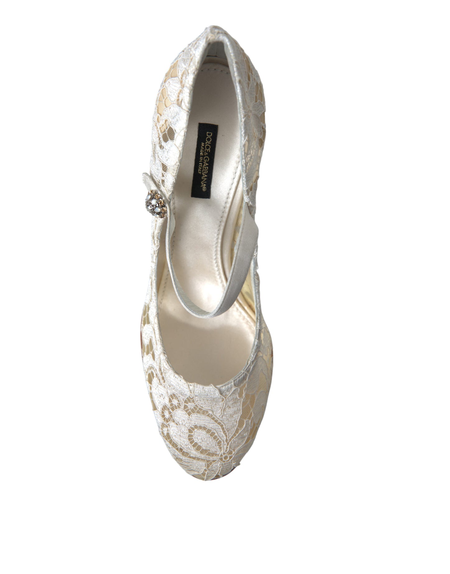 Dolce &amp; Gabbana Chaussures à talons en dentelle blanche et cristaux