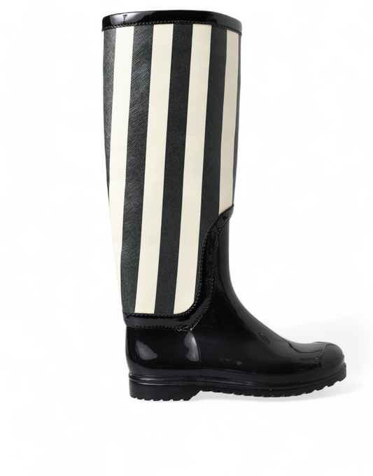 Dolce &amp; Gabbana Bottes plates hautes en caoutchouc noir