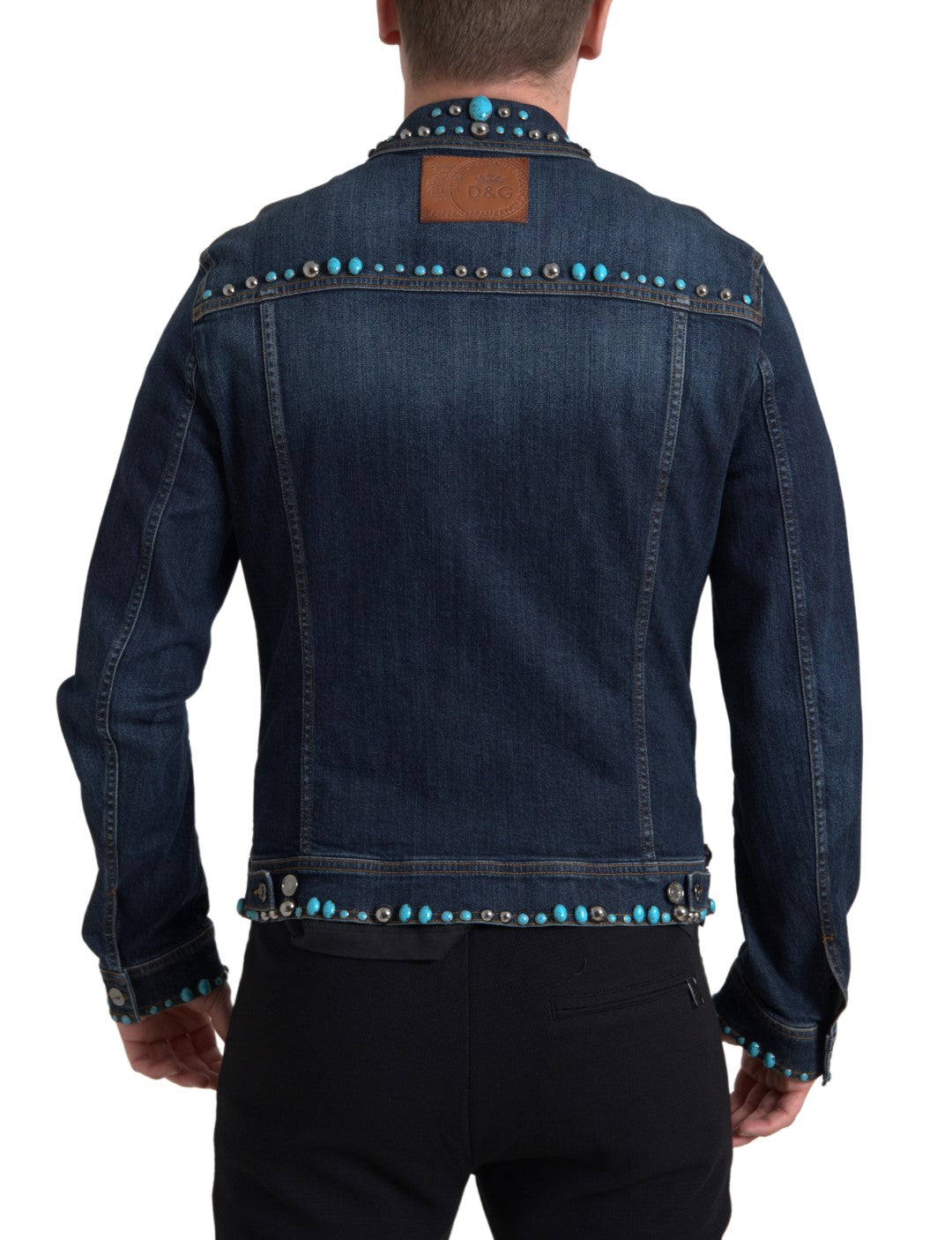 Dolce &amp; Gabbana Veste cloutée en denim bleu turquoise avec pierres