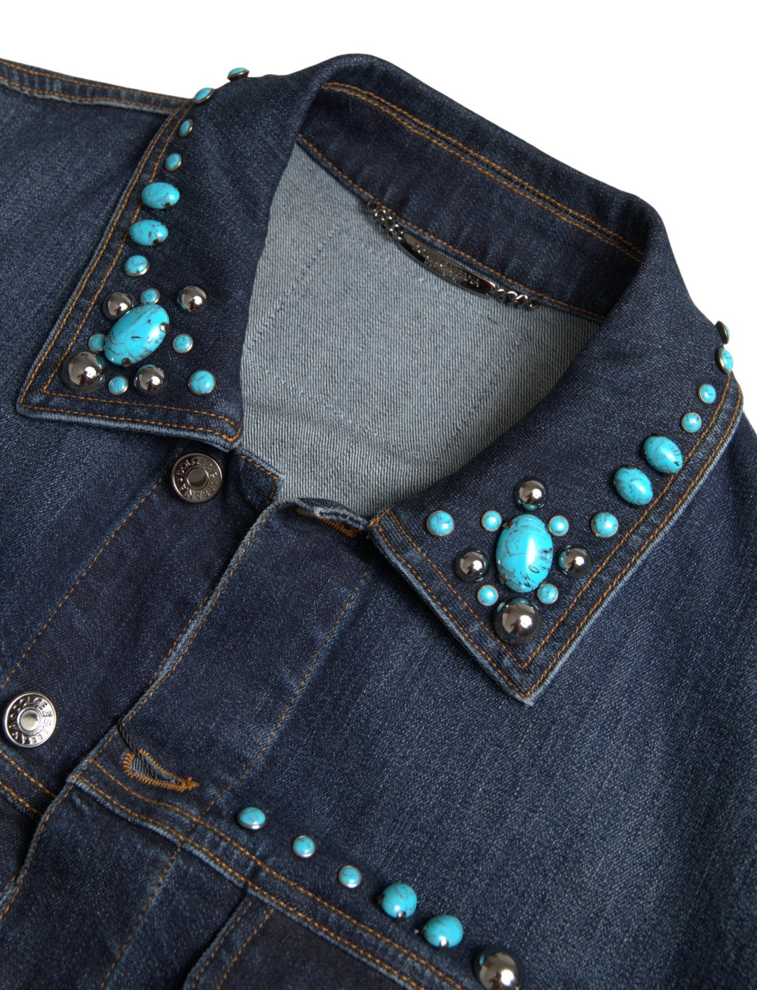 Dolce &amp; Gabbana Veste cloutée en denim bleu turquoise avec pierres