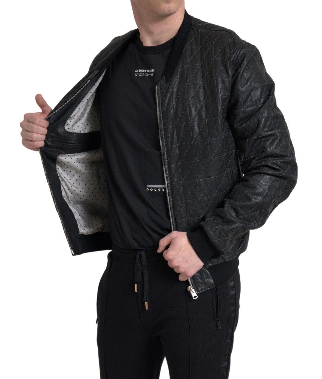 Dolce &amp; Gabbana Blouson aviateur entièrement zippé en cuir noir