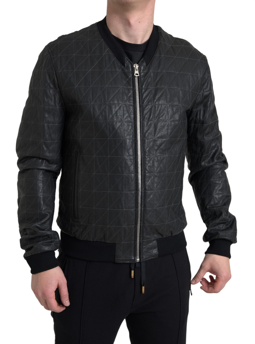 Dolce &amp; Gabbana Blouson aviateur entièrement zippé en cuir noir