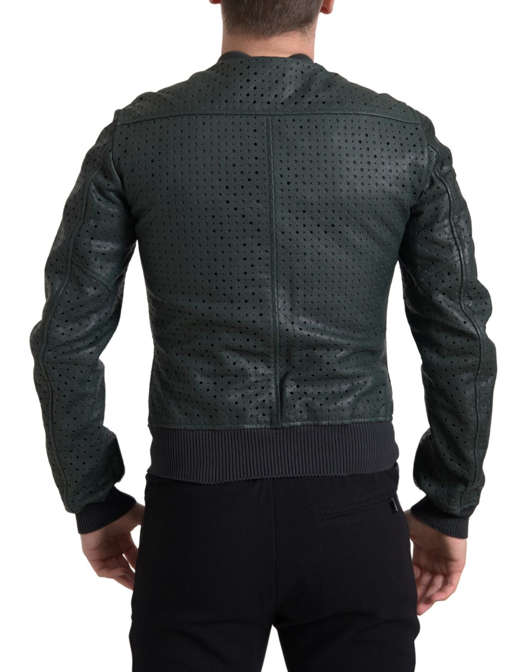 Dolce &amp; Gabbana Blouson aviateur en cuir perforé vert