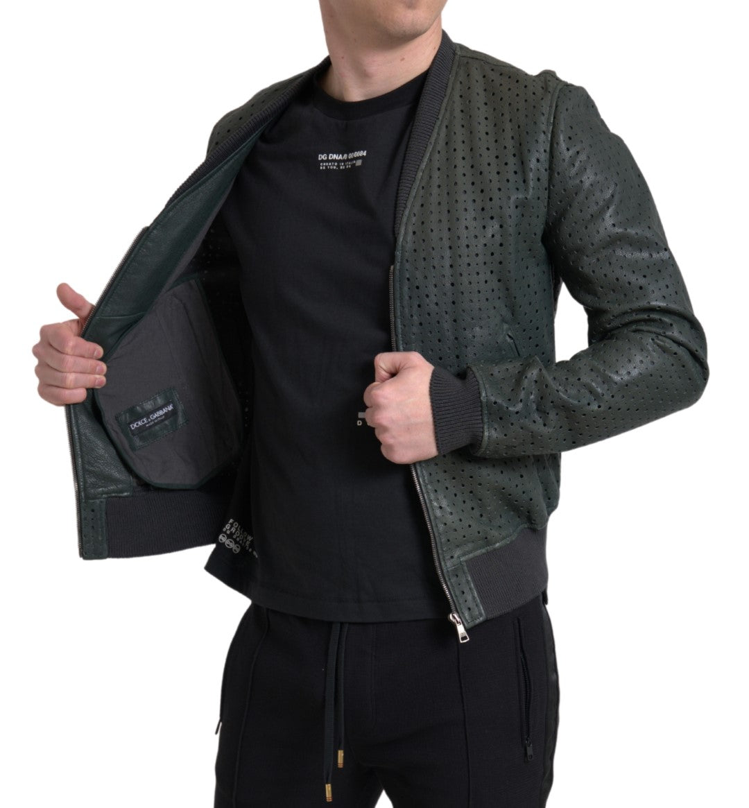 Dolce &amp; Gabbana Blouson aviateur en cuir perforé vert