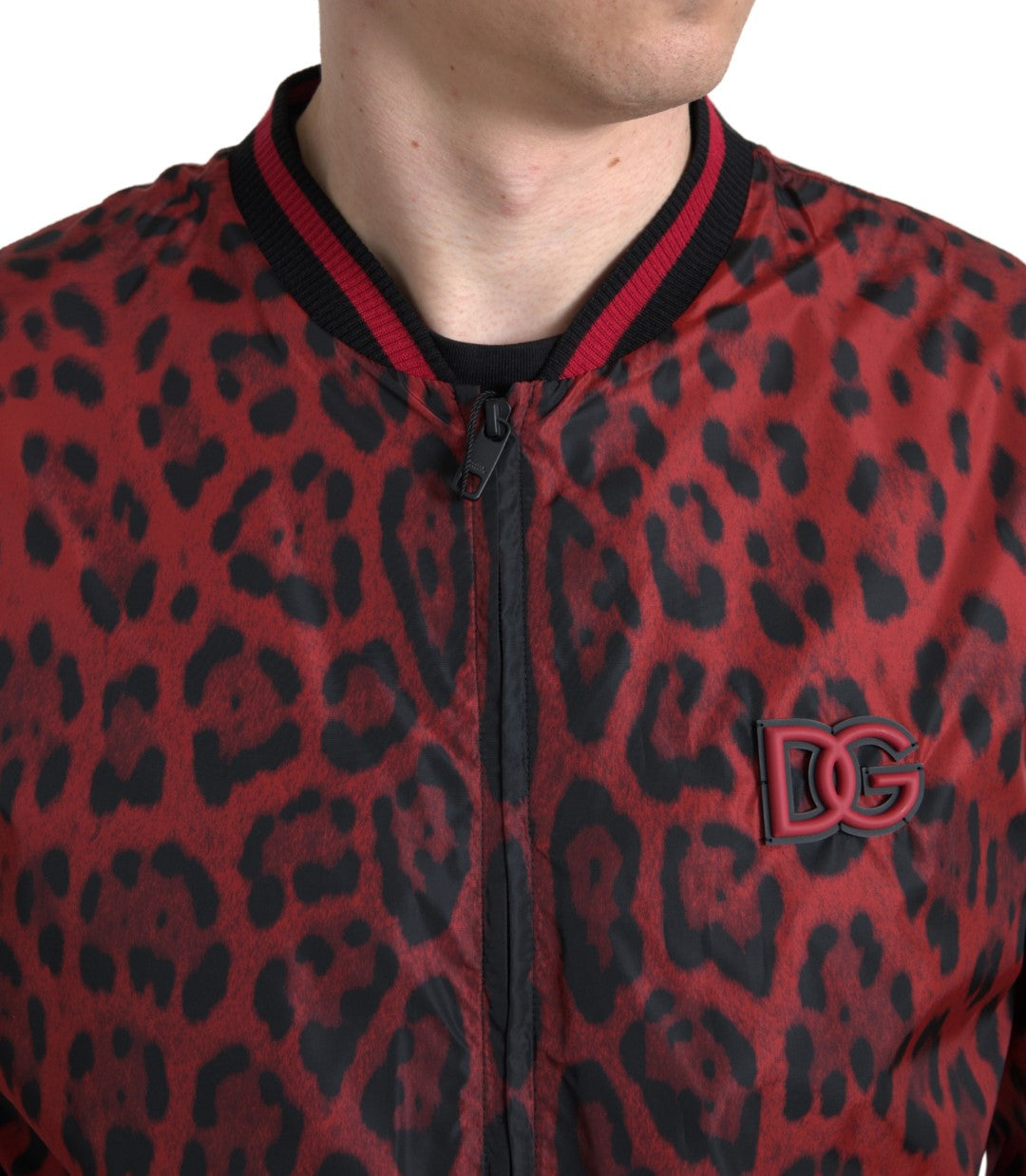 Dolce &amp; Gabbana Rote Bomber-Kurzmanteljacke mit Leopardenmuster