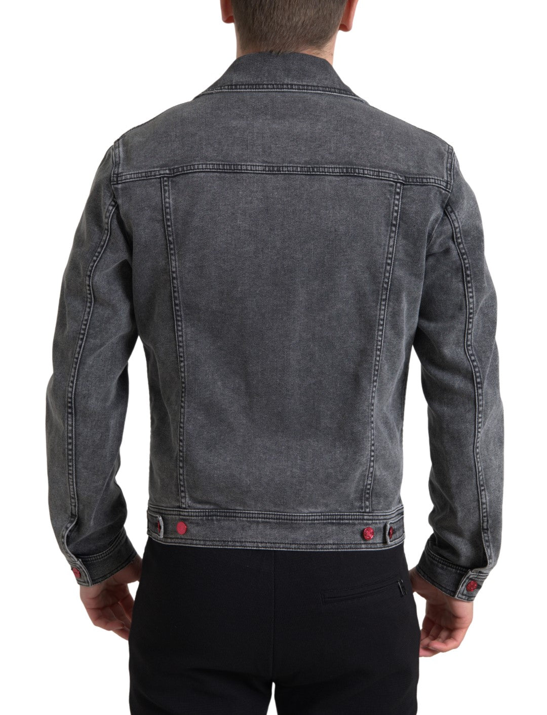 Dolce &amp; Gabbana Grau gewaschene Baumwoll-Stretch-Denim-Herrenjacke