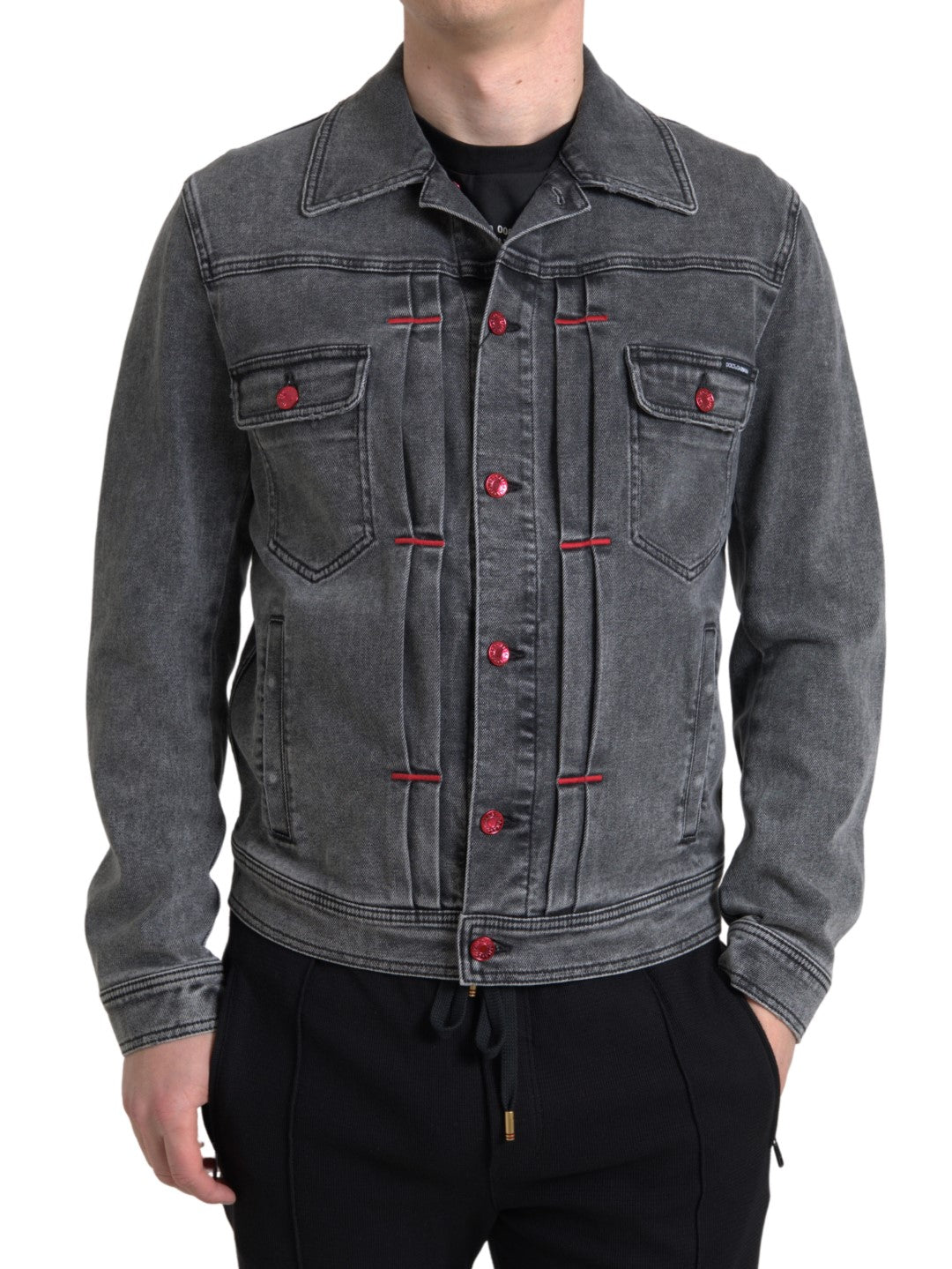 Dolce &amp; Gabbana Grau gewaschene Baumwoll-Stretch-Denim-Herrenjacke