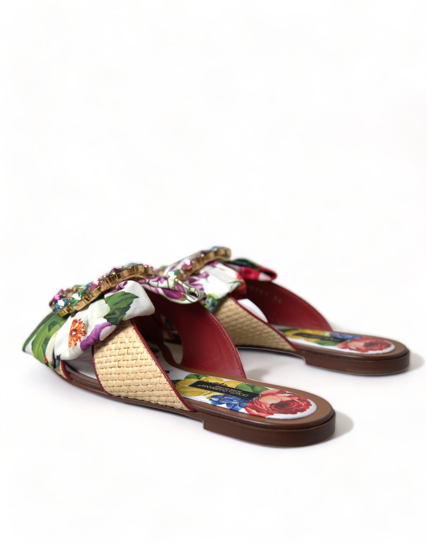 Dolce &amp; Gabbana Mehrfarbige Blumen-Flats-Kristall-Sandalen-Schuhe