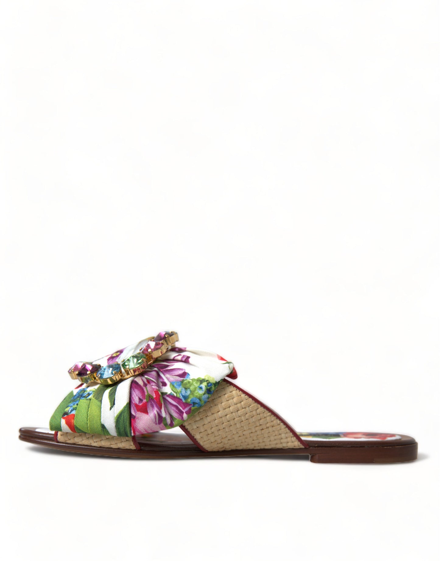 Dolce &amp; Gabbana Mehrfarbige Blumen-Flats-Kristall-Sandalen-Schuhe