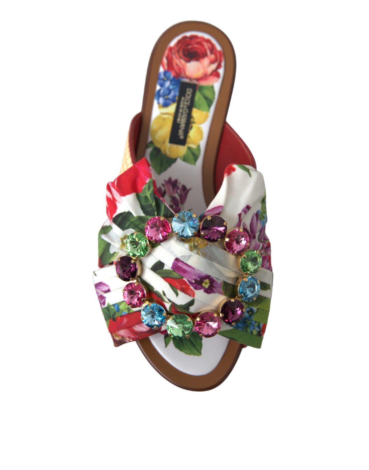 Dolce &amp; Gabbana Mehrfarbige Blumen-Flats-Kristall-Sandalen-Schuhe