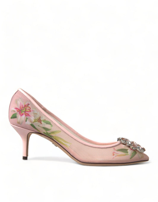 Dolce &amp; Gabbana Pink Floral Crystal Heels Pumps Schuhe