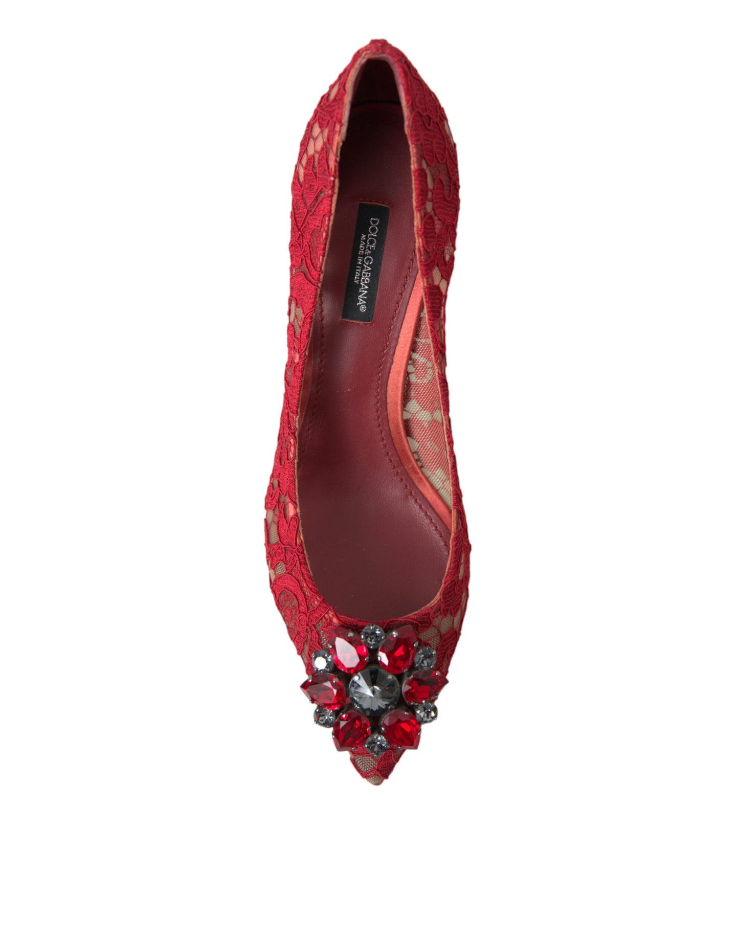 Dolce &amp; Gabbana Rouge Taormina Dentelle Talons En Cristal Escarpins Chaussures