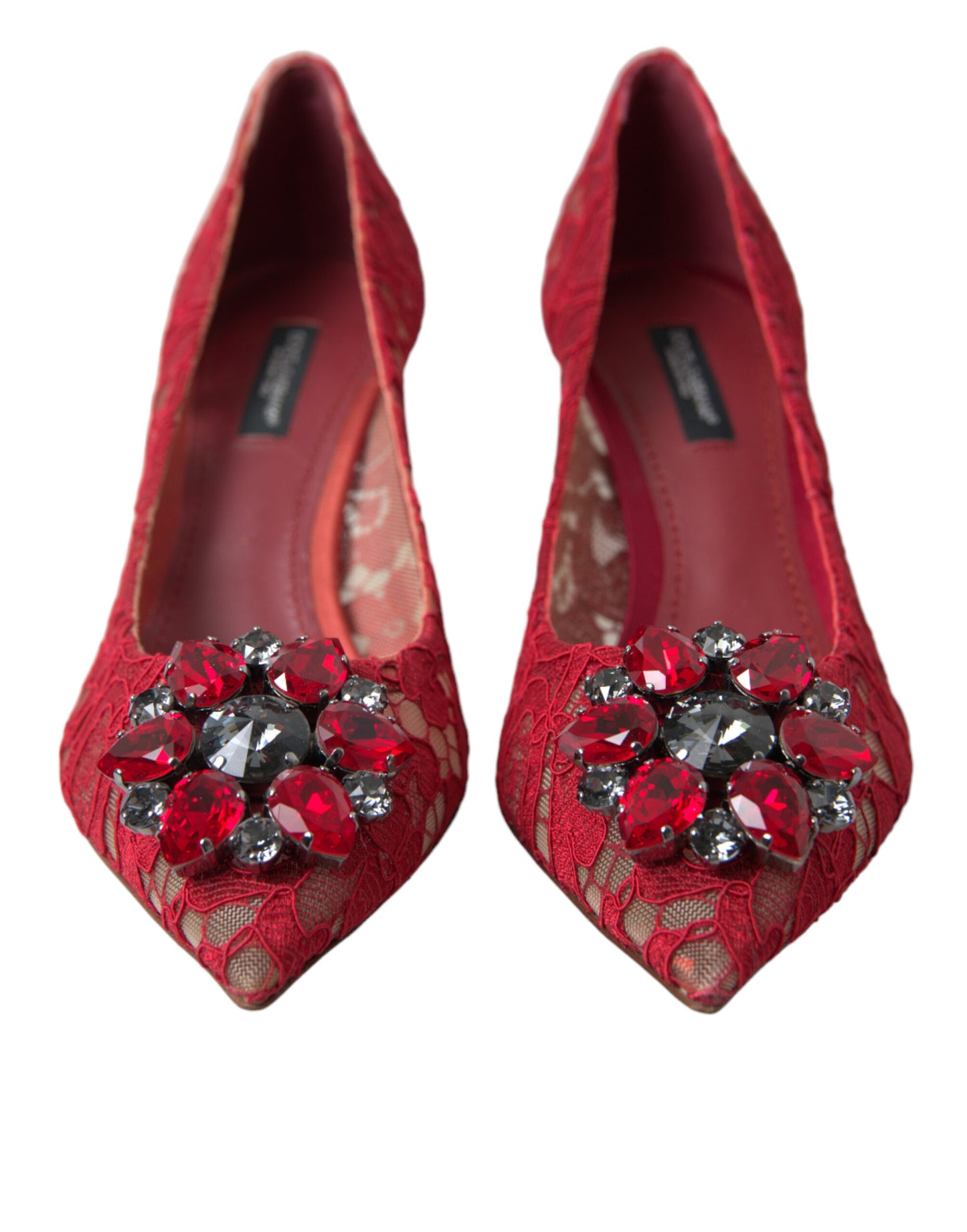 Dolce &amp; Gabbana Rouge Taormina Dentelle Talons En Cristal Escarpins Chaussures