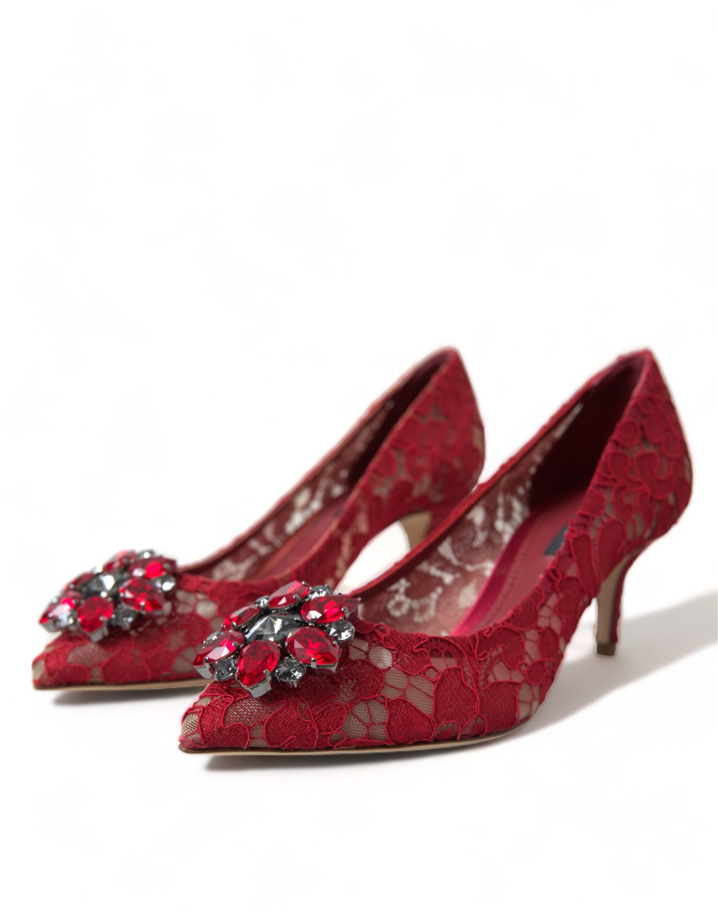 Dolce &amp; Gabbana Rouge Taormina Dentelle Talons En Cristal Escarpins Chaussures