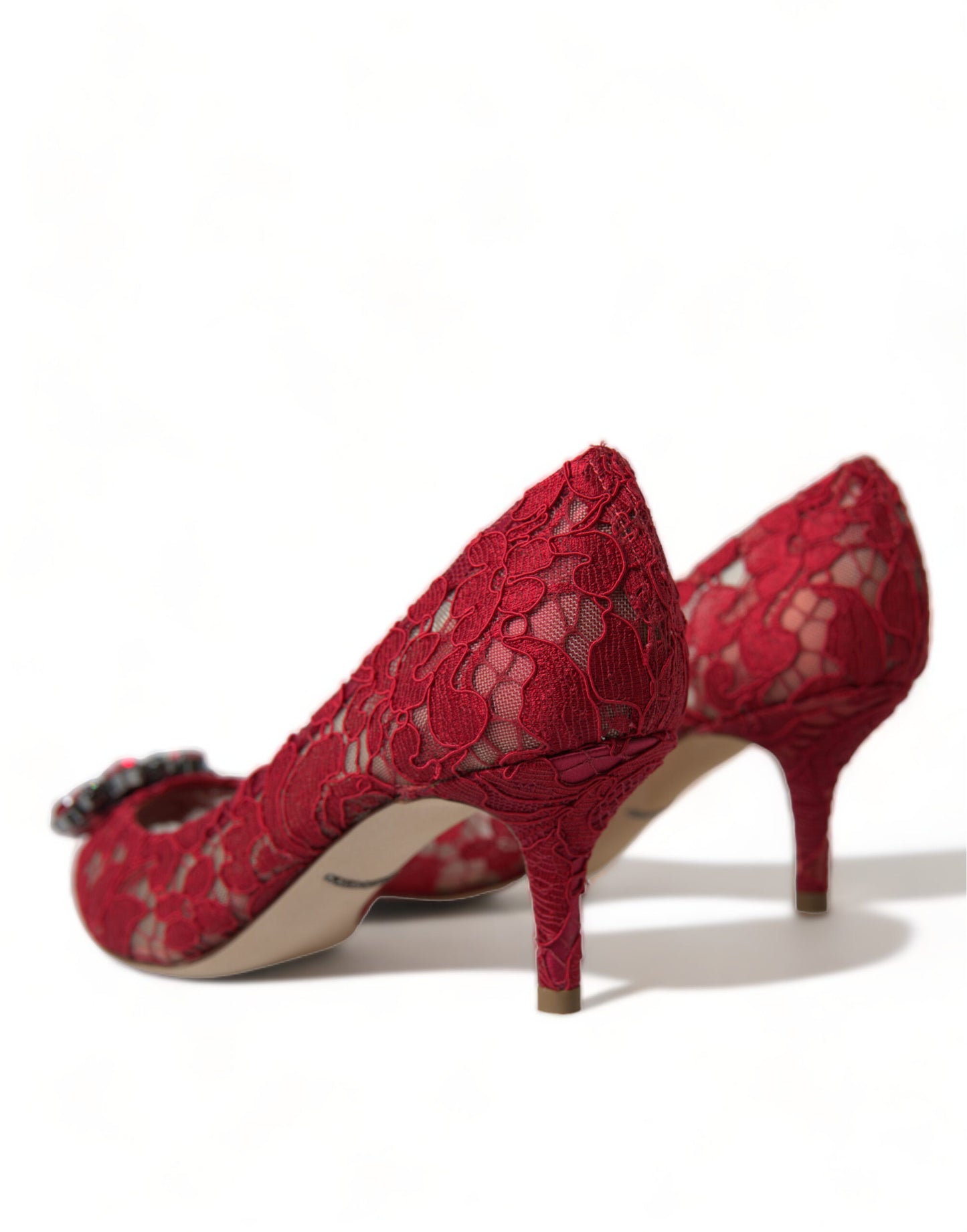 Dolce &amp; Gabbana Rouge Taormina Dentelle Talons En Cristal Escarpins Chaussures