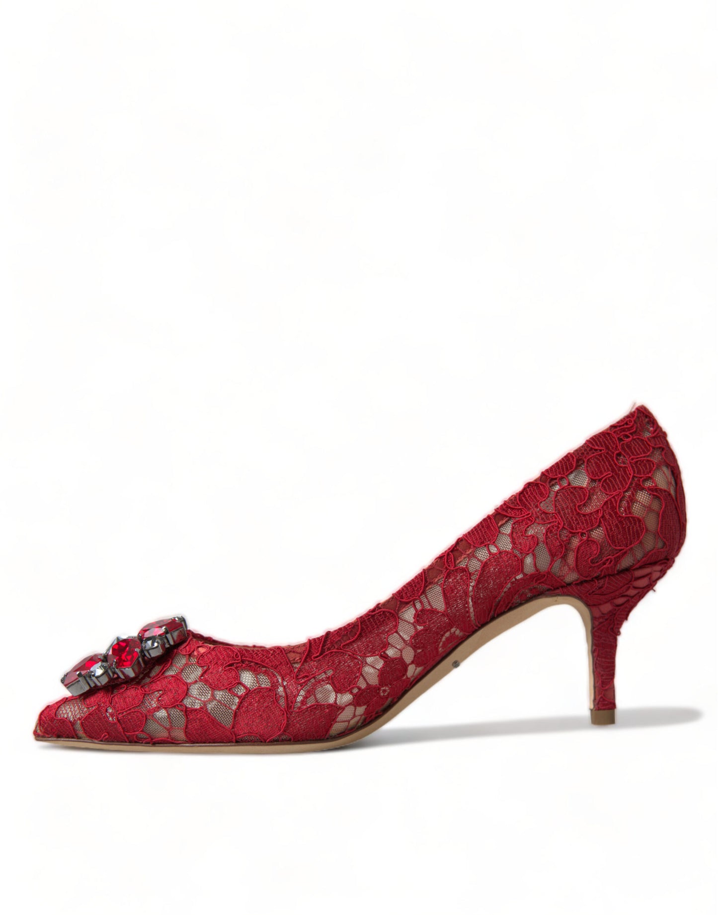 Dolce &amp; Gabbana Rouge Taormina Dentelle Talons En Cristal Escarpins Chaussures