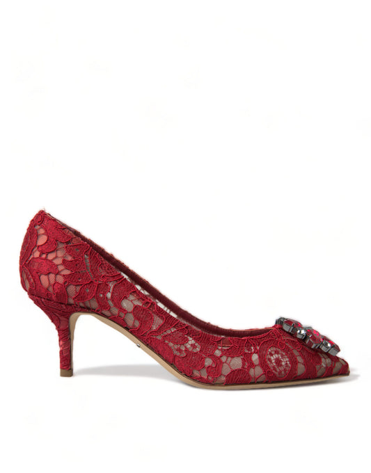 Dolce &amp; Gabbana Rouge Taormina Dentelle Talons En Cristal Escarpins Chaussures