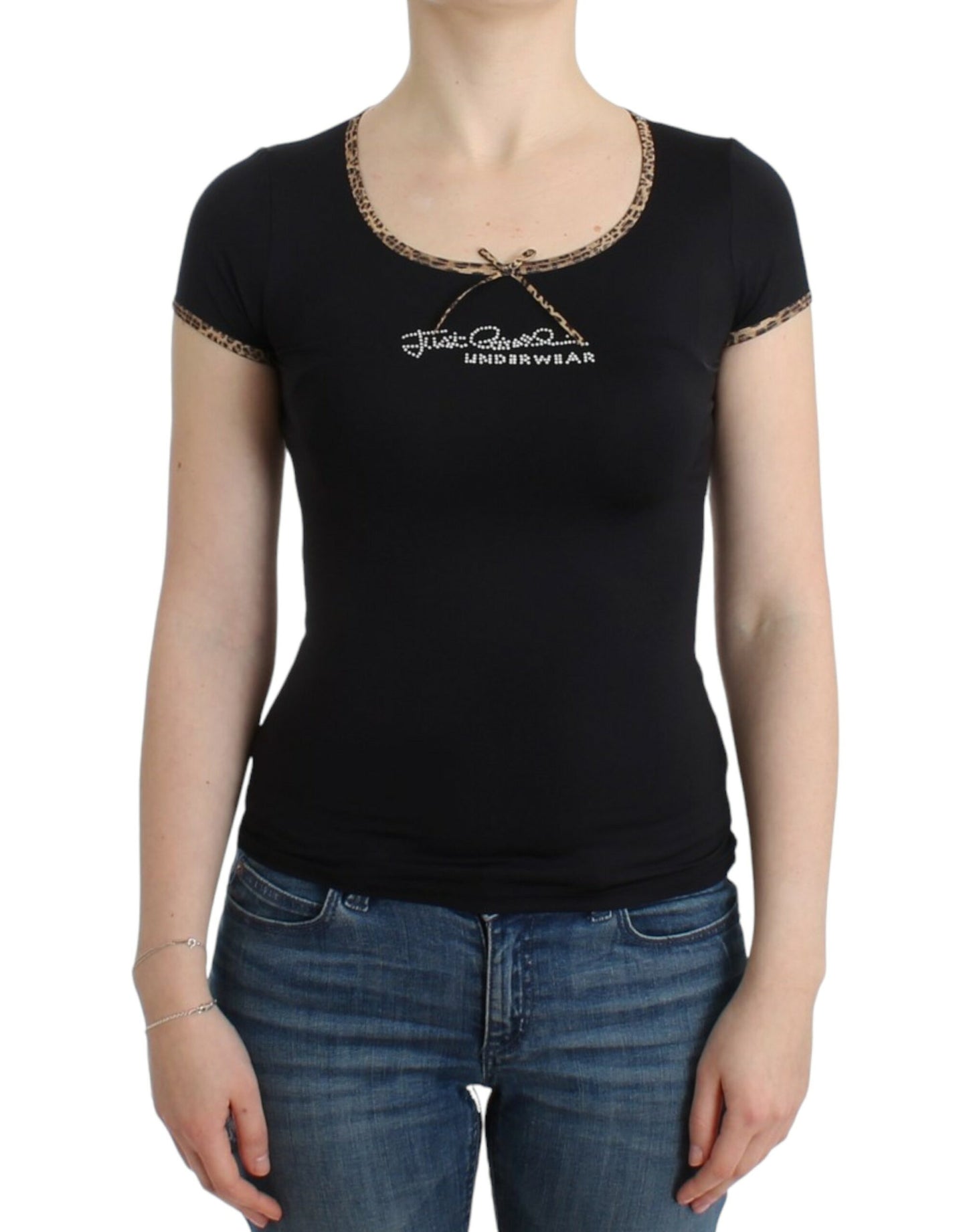 Cavalli T-shirt haut en nylon noir