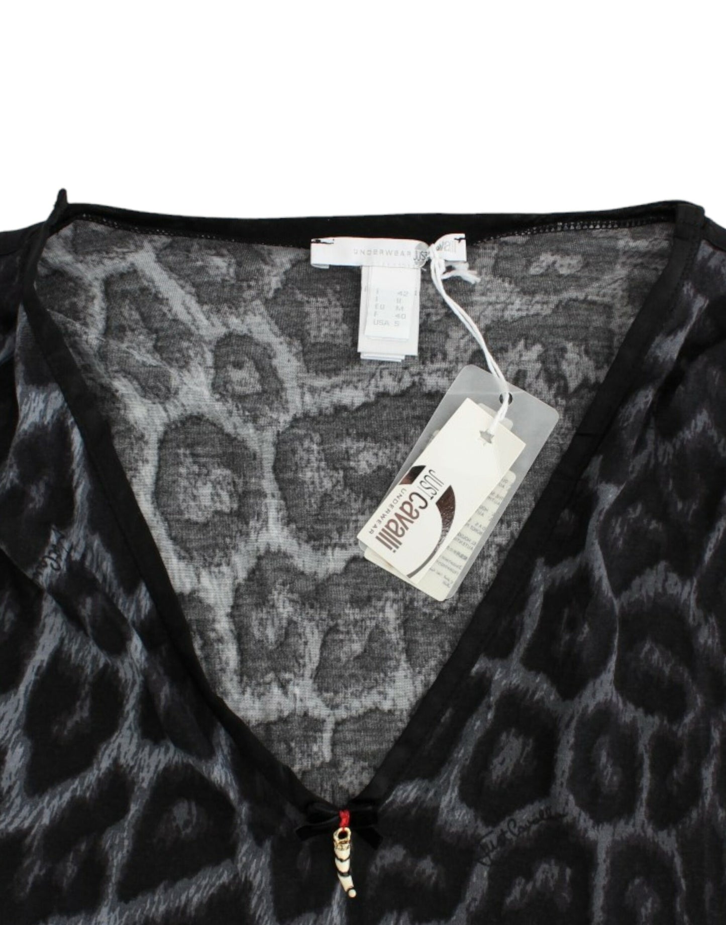 Cavalli Graues Leoparden-Top mit V-Ausschnitt