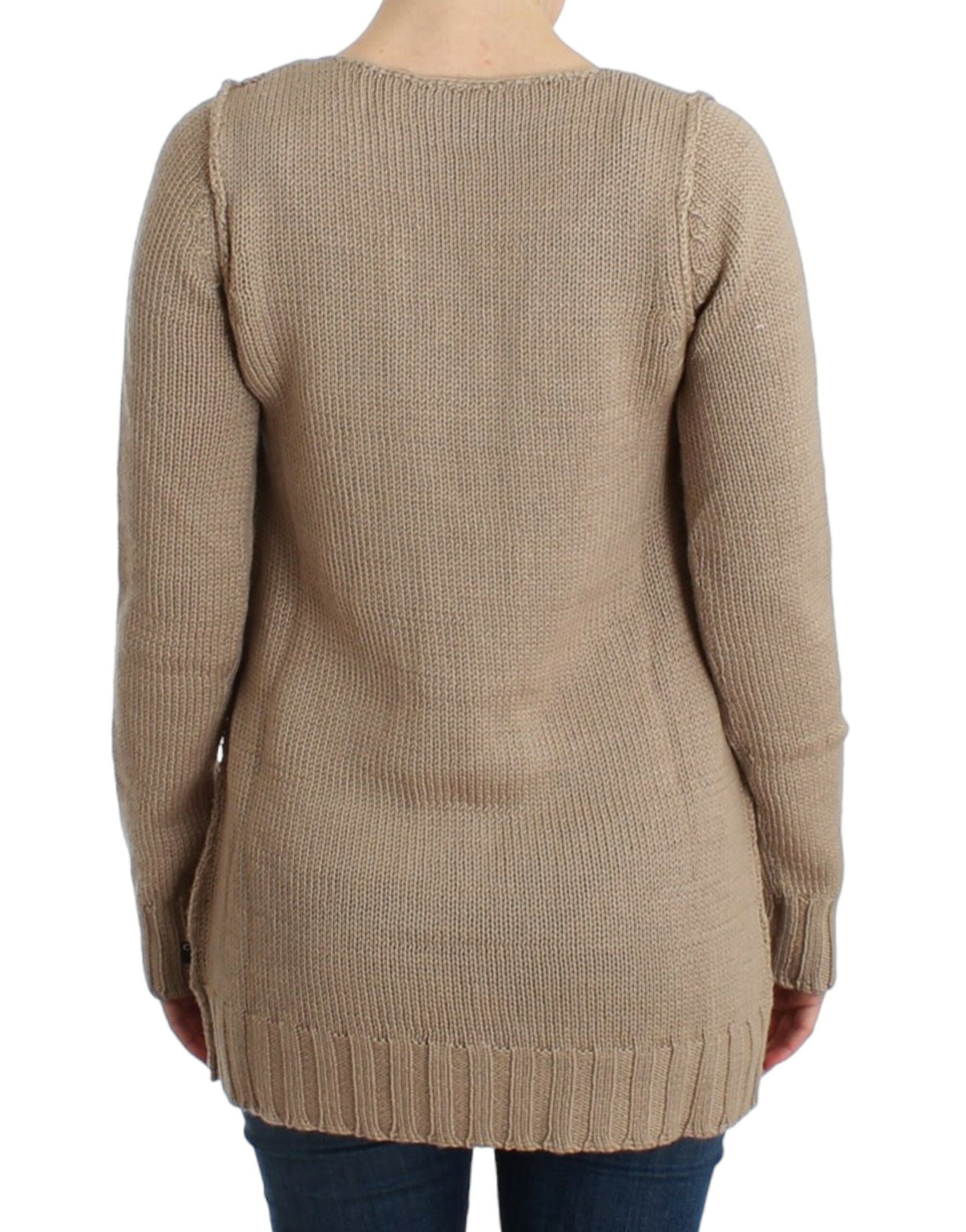 Cavalli Beige gestrickter Wollpullover