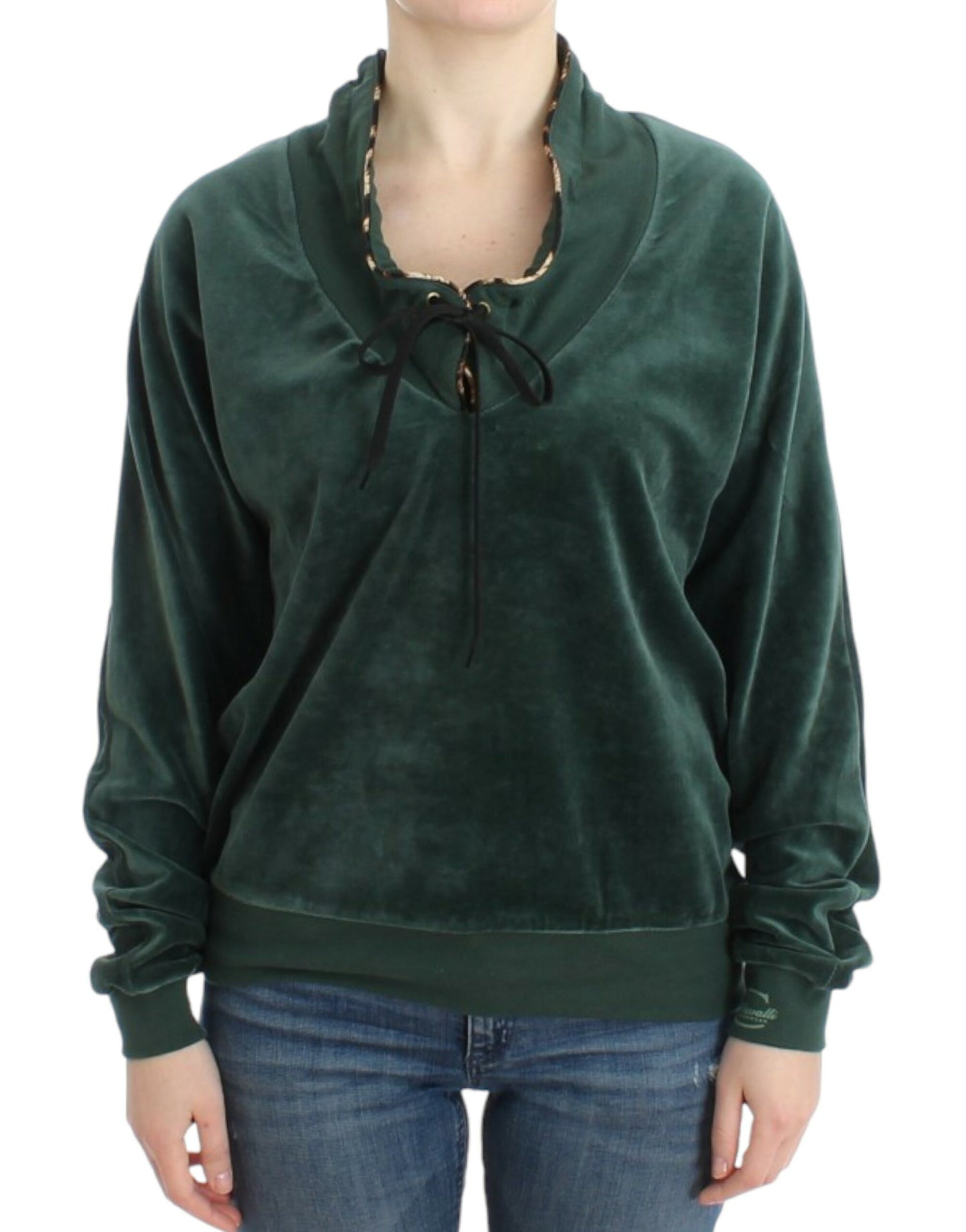 Cavalli Pull en coton velours vert