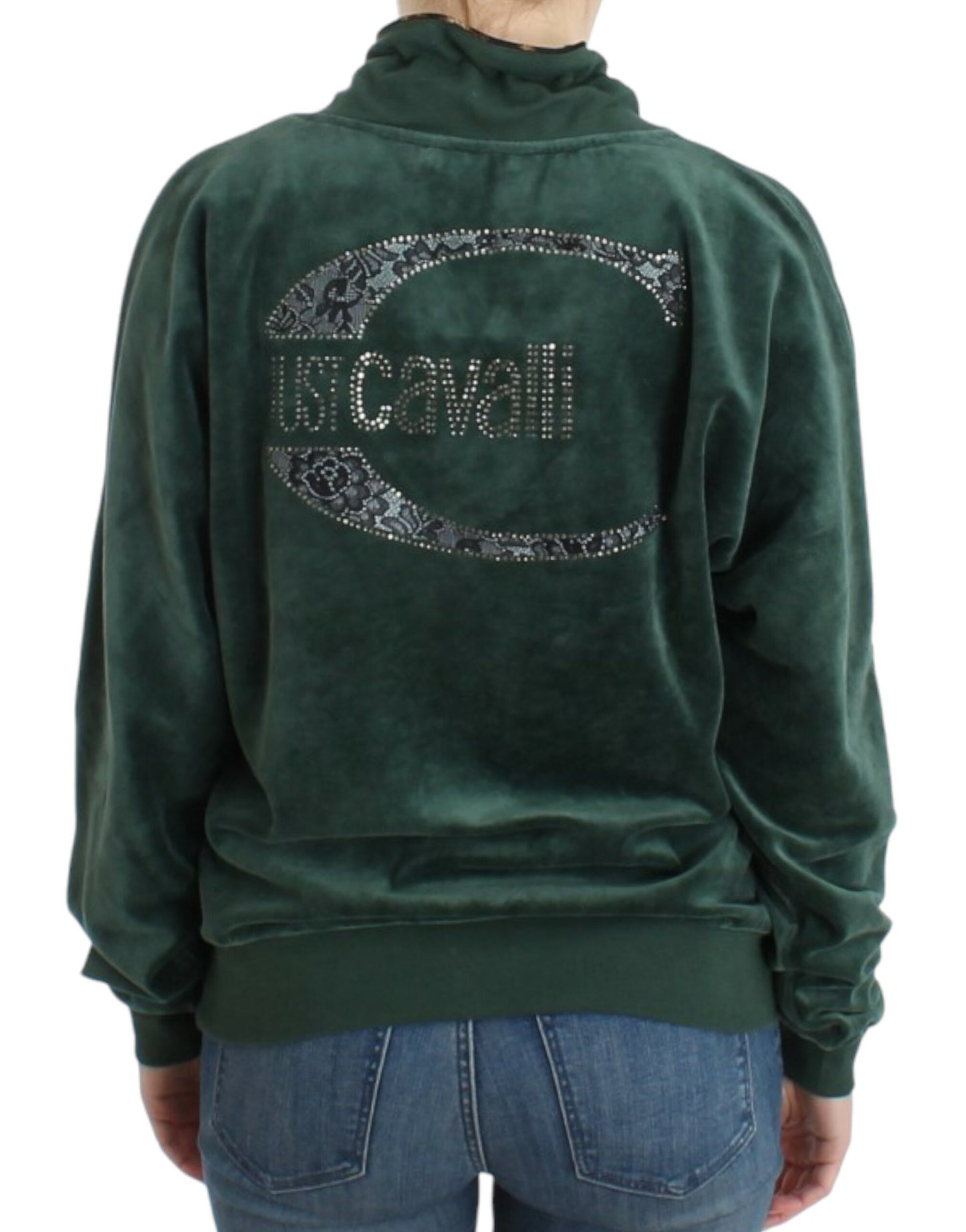 Cavalli Pull en coton velours vert