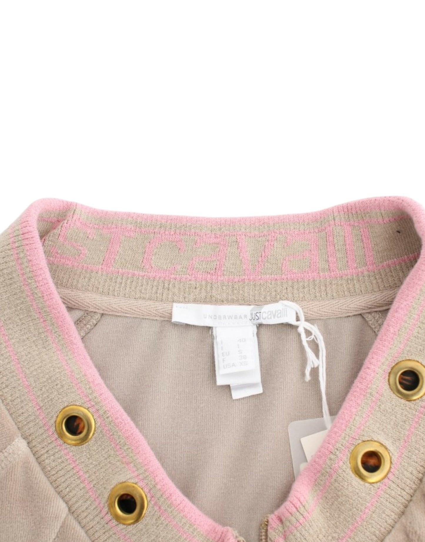 Cavalli Beige Samtpullover mit Reißverschluss