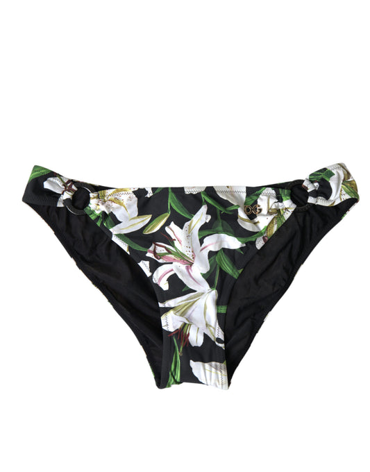 Dolce &amp; Gabbana Badeanzug-Bikini mit schwarzem Lily-Print