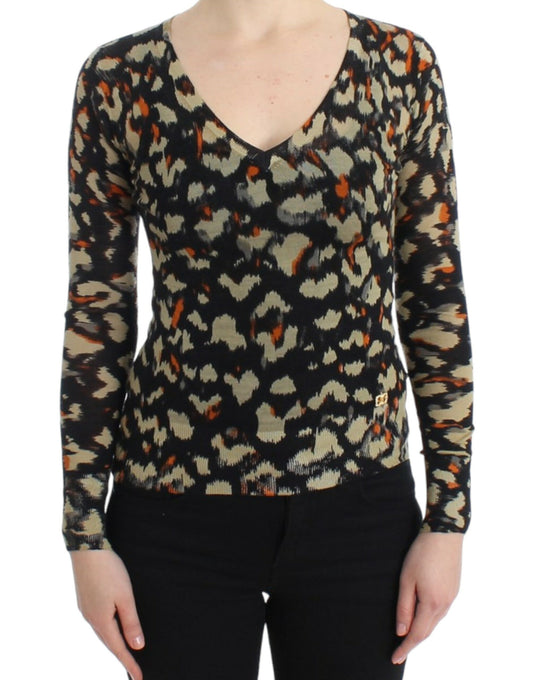 Cavalli Pull en laine col V multicolore