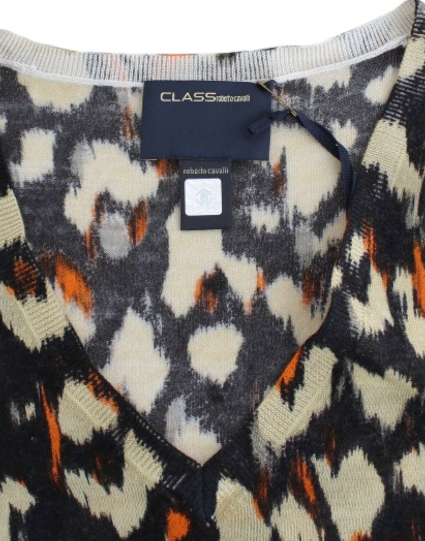 Cavalli Pull en laine col V multicolore