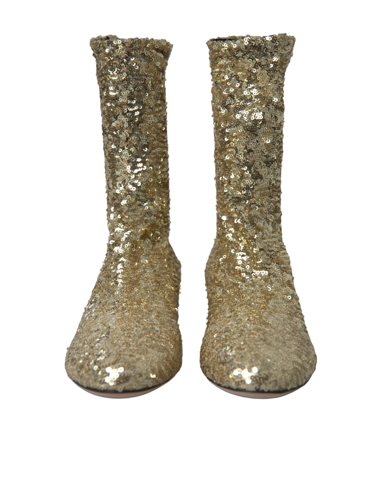 Dolce &amp; Gabbana Bottes courtes à paillettes dorées Chaussures extensibles