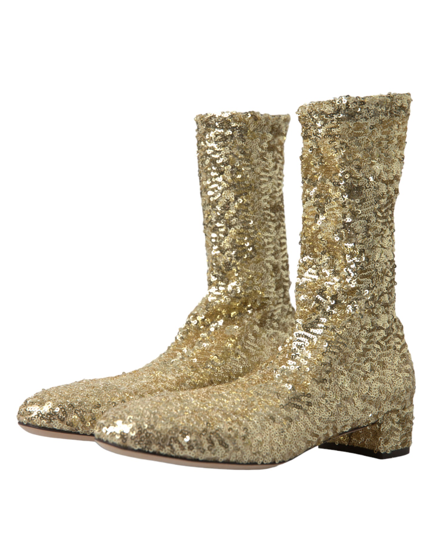 Dolce &amp; Gabbana Bottes courtes à paillettes dorées Chaussures extensibles