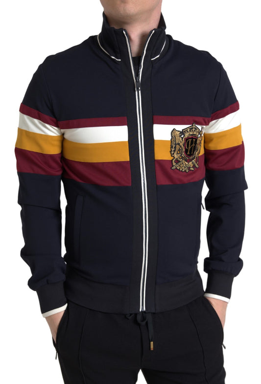 Dolce &amp; Gabbana Blue Cardigan Heraldic Pullover mit durchgehendem Reißverschluss