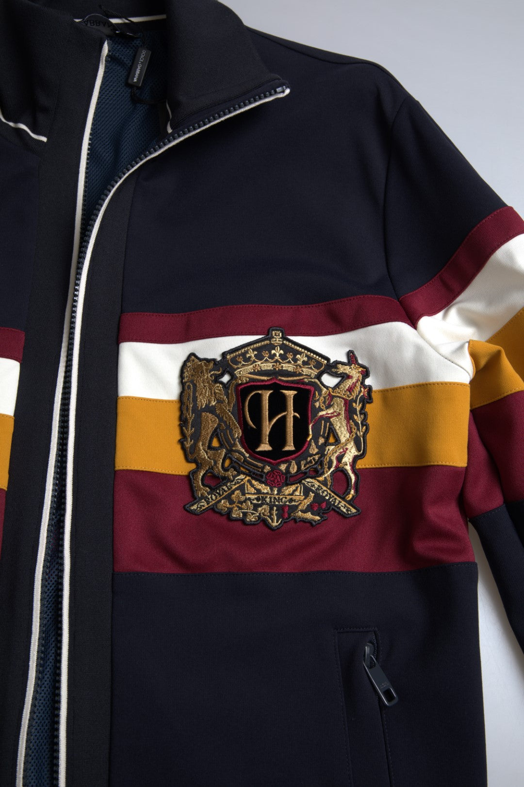 Dolce &amp; Gabbana Blue Cardigan Heraldic Pullover mit durchgehendem Reißverschluss